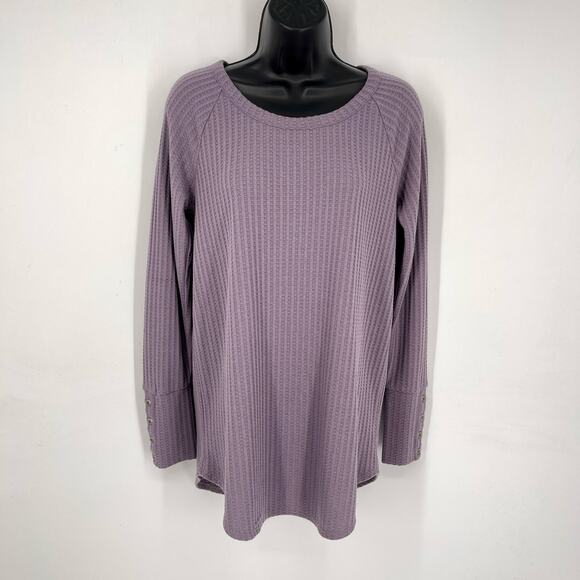 Chaser Thermal Waffle Long Sleeve Top Sz M Purple Button Cuffs Soft Stretch - Picture 1 of 10